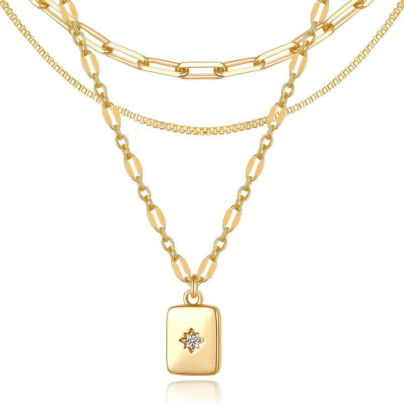 יעל | שרשרת אלגנטית עם תליון ריינסטון מרובע