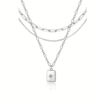 יעל | שרשרת אלגנטית עם תליון ריינסטון מרובע