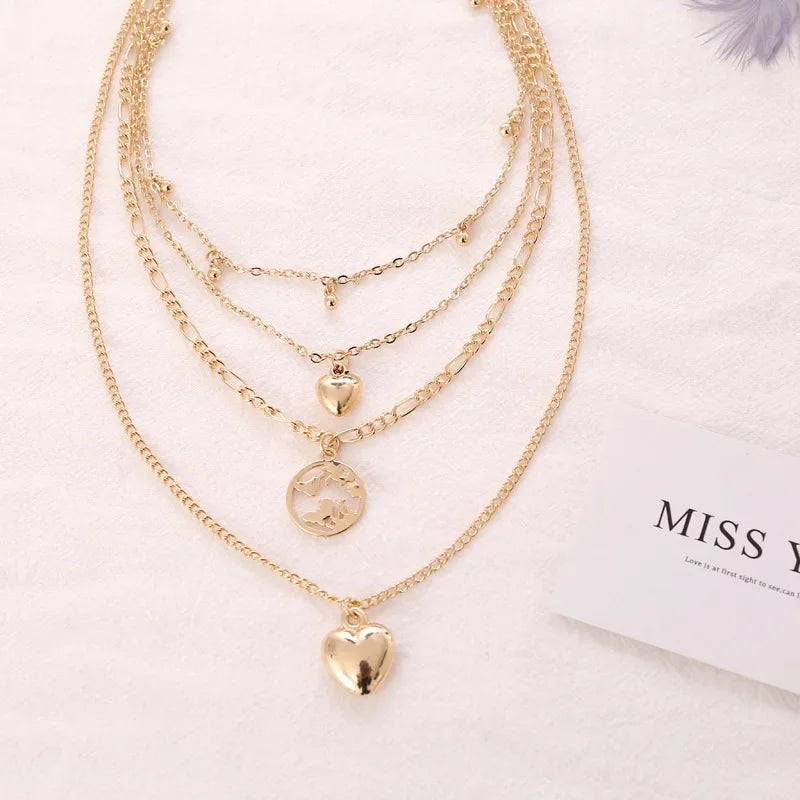 מיכל | שרשרת בעיצוב לב וטיפת מים בסגנון וינטג’ ייחודי